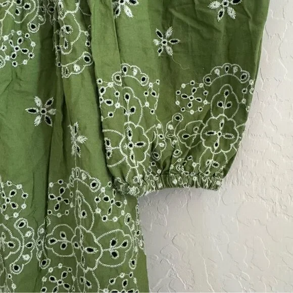 Zara Openwork Eyelet Embroidered Dress in Green Size M - Picture 8 of 15